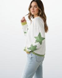 Buntes Langarm-Sweatshirt für Damen mit Applikationen – Grün