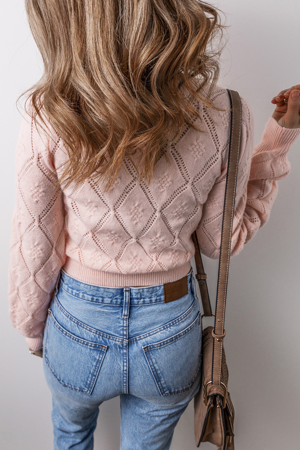 Emili | Pinkes Karo-Puffärmel-Cropped-Sweatshirt für Damen