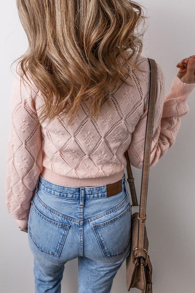 Emili | Pinkes Karo-Puffärmel-Cropped-Sweatshirt für Damen