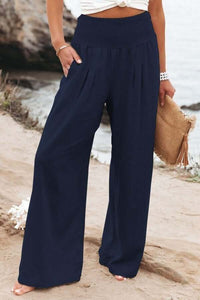 Lässig weite Baumwoll-Leinen-Hose –  Blau