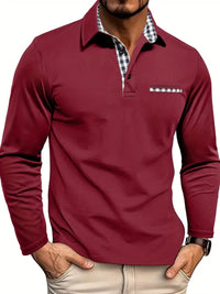 Chris | Herren Warmes Langarm Poloshirt – Bordeauxrot