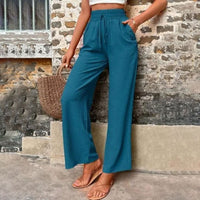 Sommerhose für Damen - Luftige Weite Hose mit Gummiband – Blau