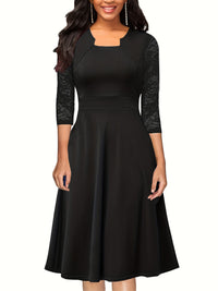 Heidi-Mode | Damenkleid mit Spitzendetails Perfekt für Formelle Anlässe – Schwarz