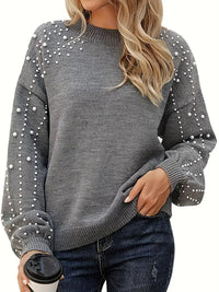 Quinlee – Langärmeliger Strick Pullover Mit Rundhalsausschnitt – Grau