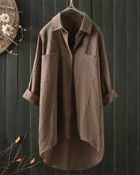 Heidi | Dames Weiß Leinenbluse – Khaki