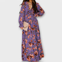 Eline | Elegantes Kleid Mit Blumenmuster – Dunkelviolett