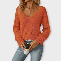 Off-Shoulder-Pullover mit V-Ausschnitt – müheloser Chic für jeden Anlass – Orange