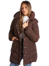 Keytharae | Plüschsteppjacke mit Reißverschluss und Kapuze in Übergröße – Dunkelbraun