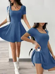 Esther -  Braunes gestricktes kurzes Freizeitkleid – Marine