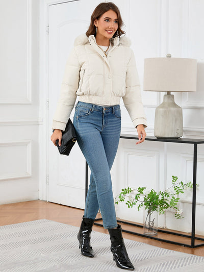 Zaviana | Damen wintermantel mit kapuze, taschen und langen ärmeln im cropped design