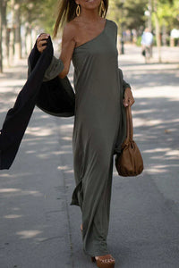 Ein-Schulter-Maxi-Kleid – Aschgrau