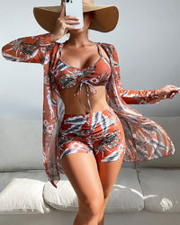 Zellea | lebhaftes 3-teiliges bedrucktes Bikini-Set – Rot