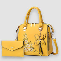 Brigin | Blume bestickte Lederhandtasche – Gelb