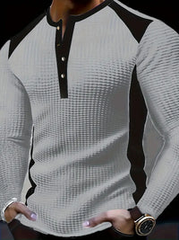 Kyran – Langärmliges Henley Hemd Mit Waffelmuster – Grau