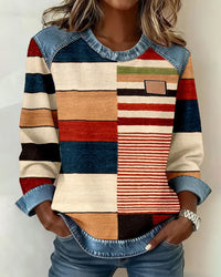 Amelie | Damen Pullover gestreift farbenfroh & modern – Rot