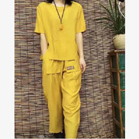 MELIKE - SET AUS BLUSE UND CARGOHOSE – Gelb