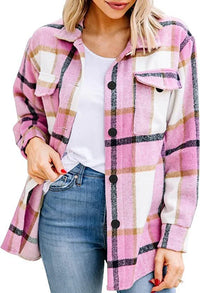 Damen Langarm Warme Hemd Jacke | Knopf Daunen – Rosa