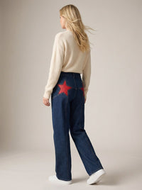 Damen Jeans mit Stern-Patches in lockerer Passform – Dunkelblau