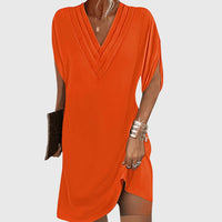 Nicole | Damen Minikleid V-Ausschnitt Locker Casual Sommer Feminin – Orange