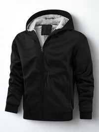 Herren Reißverschlussjacke mit Kapuze | Fleecefutter Langarm – Schwarz