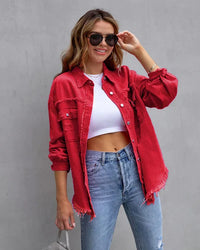 Jeansjacke für Damen - Stylische Denim Sommerjacke – Rot