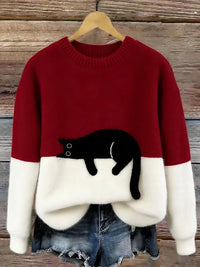 Zaidia – Gemütlicher Strickpullover Mit Süßer Katze – Rot