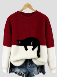 Luna | Damenpullover mit Katzenmotiv – Rot