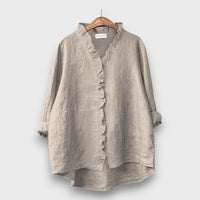 Jagina – Lockere Bluse mit Volantkante – Hellgrau