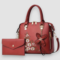 Brigin | Blume bestickte Lederhandtasche – Rot