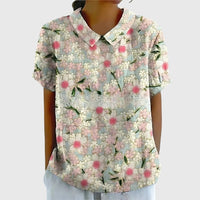 Elke | Damen Bluse Blumenkragen Kurzarm Romantic Feminin Sommer – Blumendruck