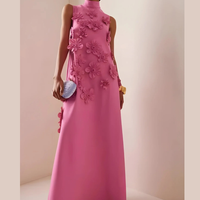 Abendkleid Rosa mit floralen Details – Elegantes Maxi-Kleid Lang – Dunkelrosa