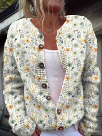 Strickjacke mit Blumenstickerei für Damen | Mit Knopfleiste – Weiß