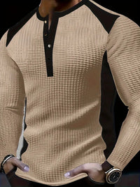Kyran – Langärmliges Henley Hemd Mit Waffelmuster – Khaki
