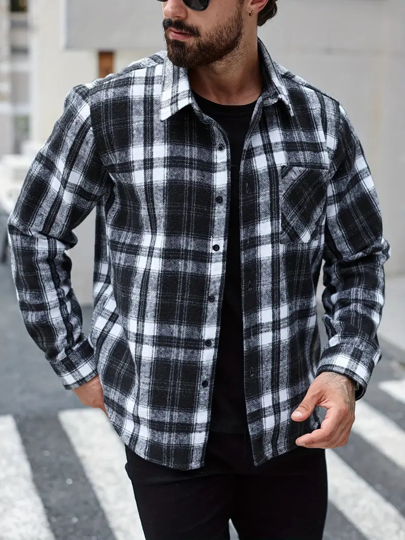 Keytael | Vintage Karierte Fleece-gefütterte Jacke mit Taschen Lässiger Button-Up