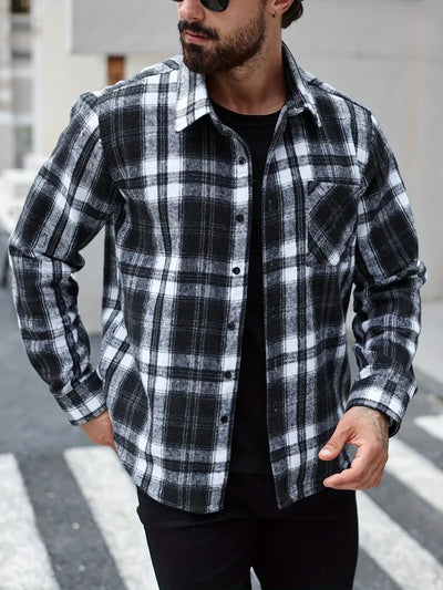 Keytael | Vintage Karierte Fleece-gefütterte Jacke mit Taschen Lässiger Button-Up