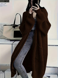 Leyennae | Grauer Strick-Cardigan mit offener Vorderseite – Dunkelbraun