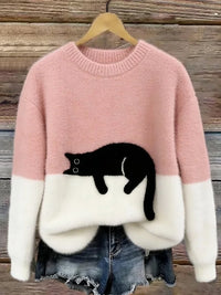 Zaidia – Gemütlicher Strickpullover Mit Süßer Katze – Rosa