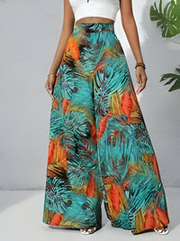Antonella | Bohemian Floral Print Chiffon Hose mit weitem Bein für Frauen – Dunkelrot