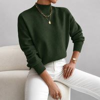 Roxana - Eleganter Damenpullover mit mittelhohem Kragen – Grün
