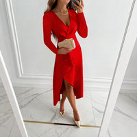 Shannon - Elegantes langärmeliges plissiertes Kleid – Rot