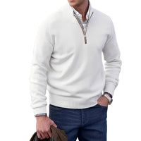 Gabriel - Komfortabler Herrenpullover mit Zipper – Weiß