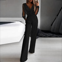 Catherina - Damen-Jumpsuit mit V-Ausschnitt und Glanzeffekt – Schwarz