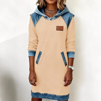 Catherine - Damen-Hoodiekleid mit langen Ärmeln und Taschen – Beige