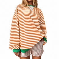 Judith - Bequemer gestreifter Damenpullover – Orange