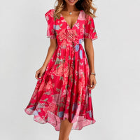 Annegret - Stilvolles Damenkleid mit V-Ausschnitt – Rosa