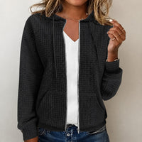 Kristel - Sweatjacke mit wabenartigem Muster – Schwarz