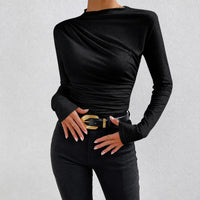 Livia - Figurbetontes Langarmshirt mit Rüschen – Schwarz