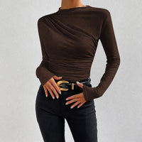 Livia - Figurbetontes Langarmshirt mit Rüschen – Dunkelbraun