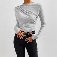 Livia - Figurbetontes Langarmshirt mit Rüschen – Hellgrau