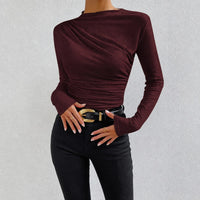 Livia - Figurbetontes Langarmshirt mit Rüschen – Burgunder